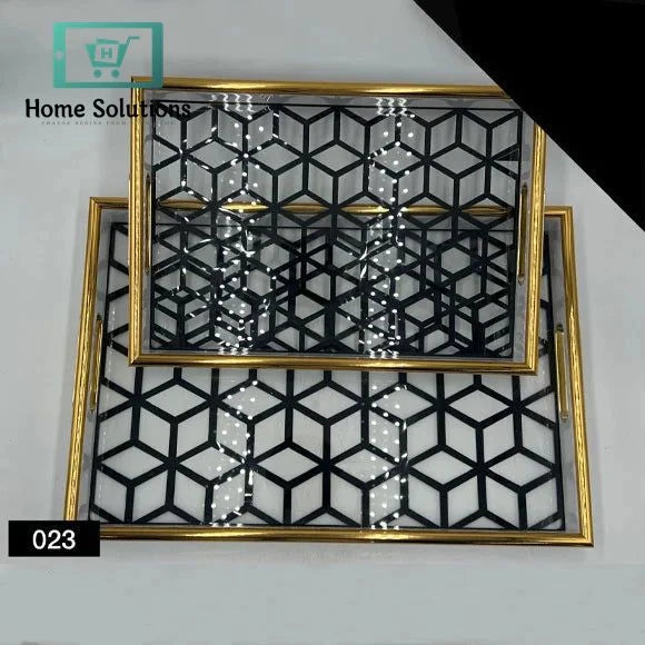 2-Piece Arabic Style Acrylic Tray Set – Gold-Plated Elegant Finish