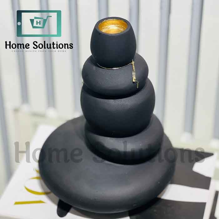 Stacked Stone Candle Holders 3pcs - Black & Gold Decor