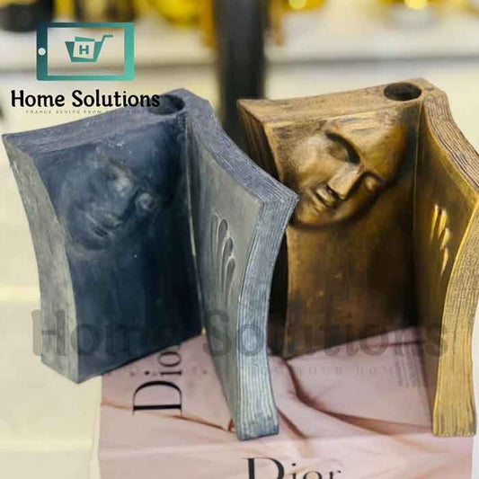 Artistic Book Vase - Face Sculpture Home Decor - Gold & Grey
