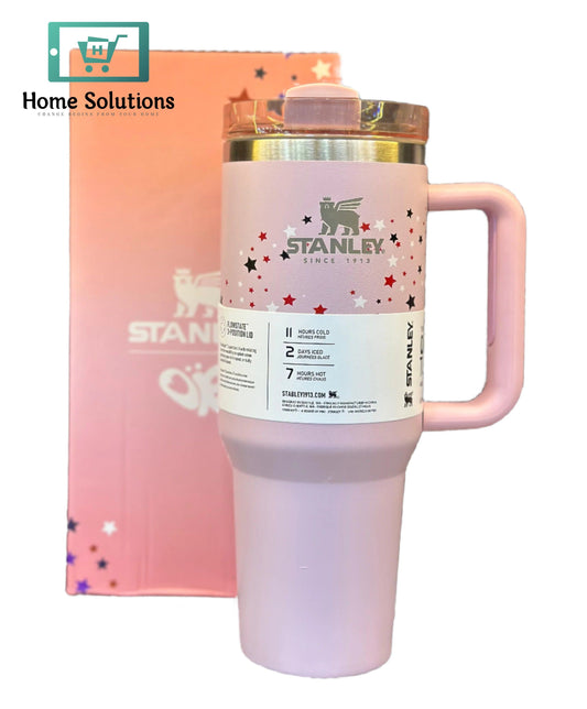 Pink Stanley tumbler with star pattern 