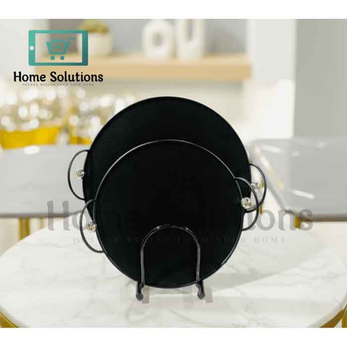 Black Round Serving Tray - Modern Design Durable