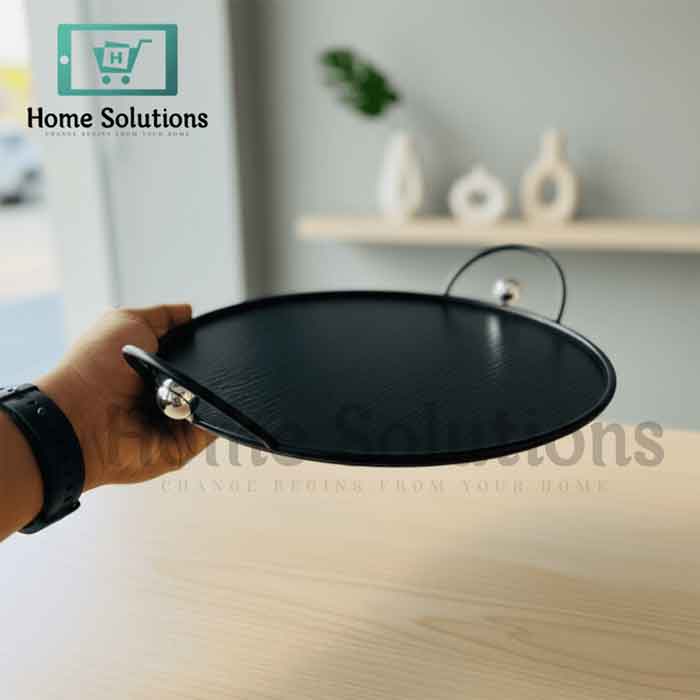Black Round Serving Tray - Modern Design Durable
