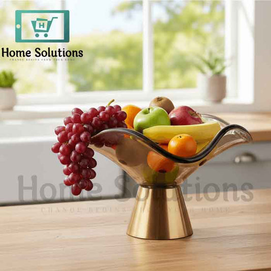 Elegant Turkish Glass Fruit Bowl with Brass Base - 2 Sizes