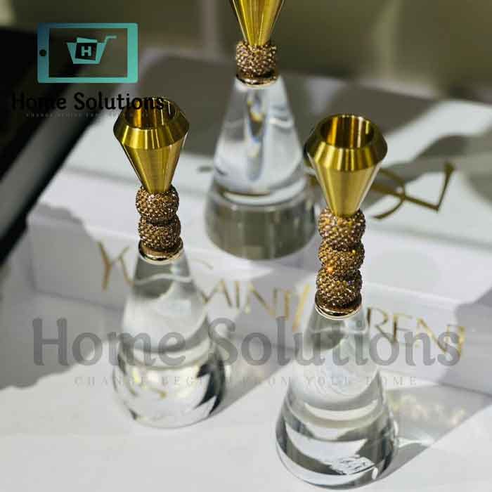 Gold & Crystal Taper Candle Holders Set of 3 - Classic