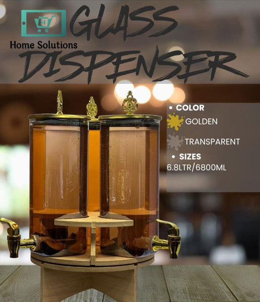 Glass Dispenser with Faucet & Bamboo Stand – 6.8 L Lid Drink Server