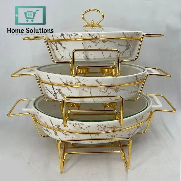 Ceramic Chafing Dish Buffet Set – Marble Finish Chafer & Food Warmer - Oval