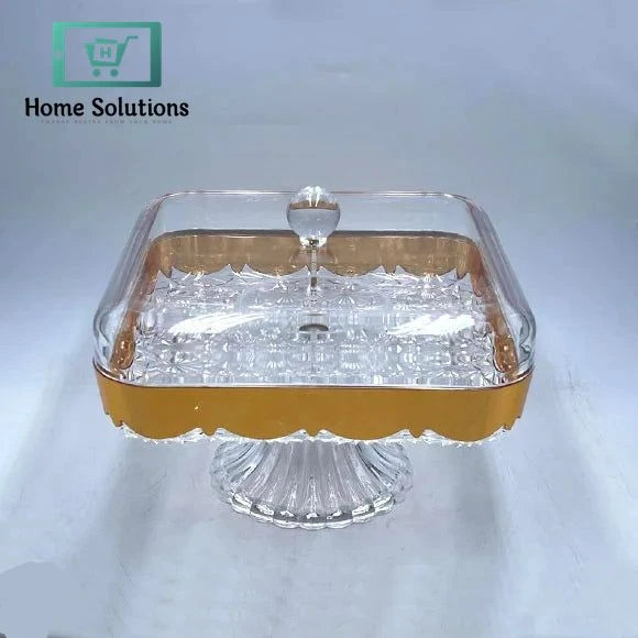 Elegant Crystal Dry Fruit Server with Gold Accents – Premium Snack & Treat Dish (Small)