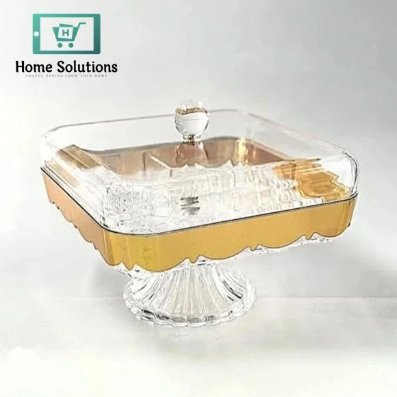 Elegant Crystal Dry Fruit Server with Gold Accents – Premium Snack & Treat Dish (Small)