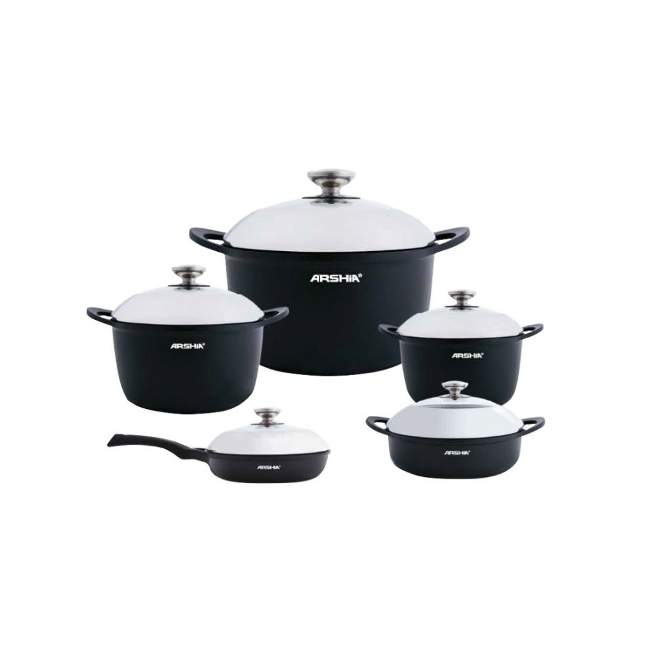 Arshia Premium 10 Pieces Die Cast Cookware Set Black