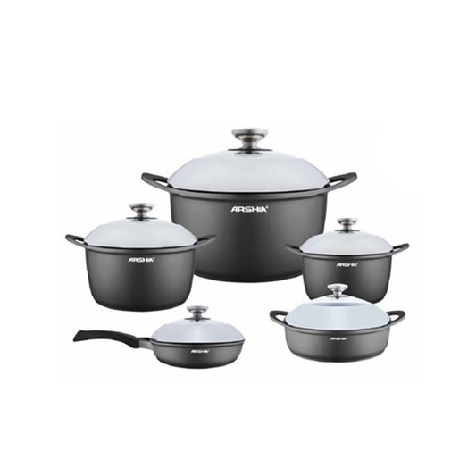 Arshia Premium 10 Pieces Die Cast Cookware Set Silver