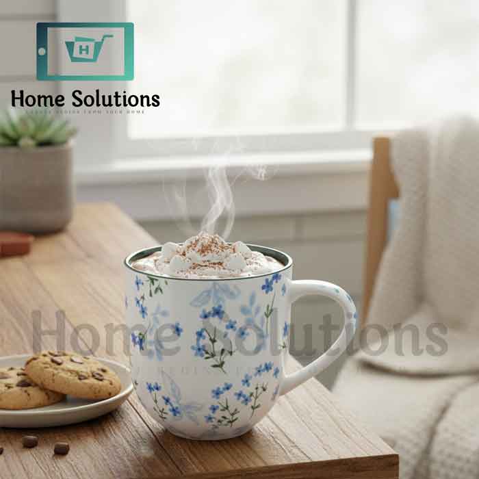 Elegant Green & Blue Floral Porcelain Mug | 400ml Coffee Tea