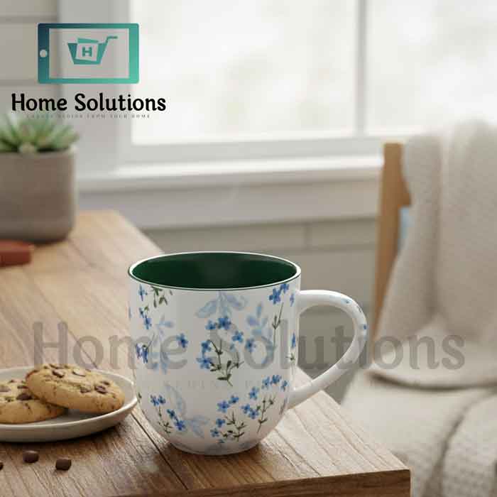 Elegant Green & Blue Floral Porcelain Mug | 400ml Coffee Tea