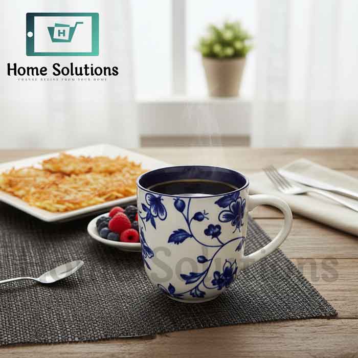 Elegant Blue Floral Porcelain Mug | 400ml Coffee Tea