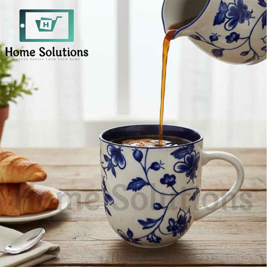 Elegant Blue Floral Porcelain Mug | 400ml Coffee Tea