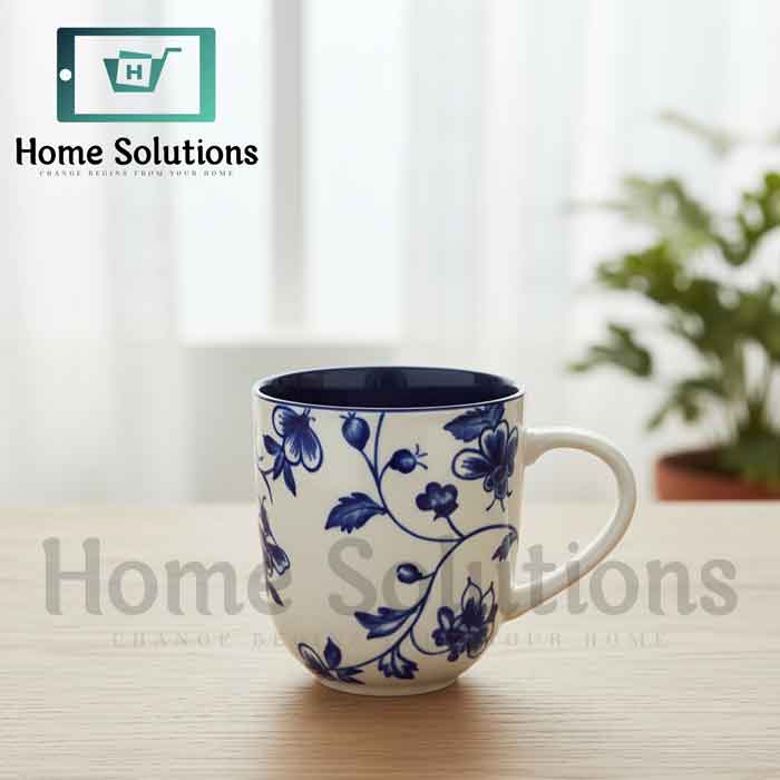 Elegant Blue Floral Porcelain Mug | 400ml Coffee Tea