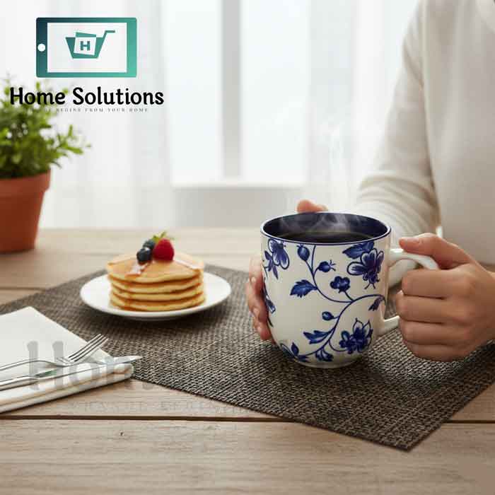 Elegant Blue Floral Porcelain Mug | 400ml Coffee Tea