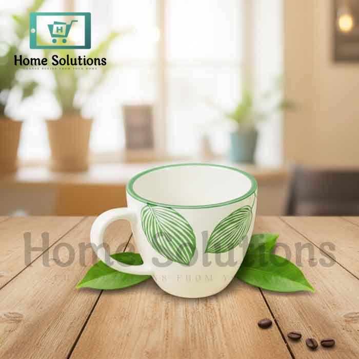 Danny Home Cup & Saucer Set - 200ml Green Leaf Design Set of 6