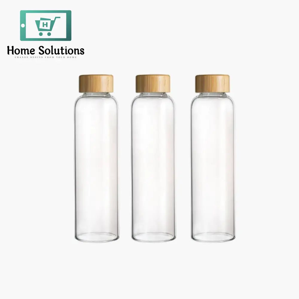 Cylinderical Shape Glass Bottle With Organic Bamboo Lid