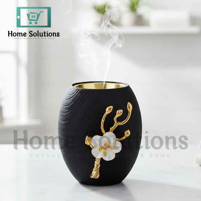 Luxury Incense Burner - Black & Gold Floral Design