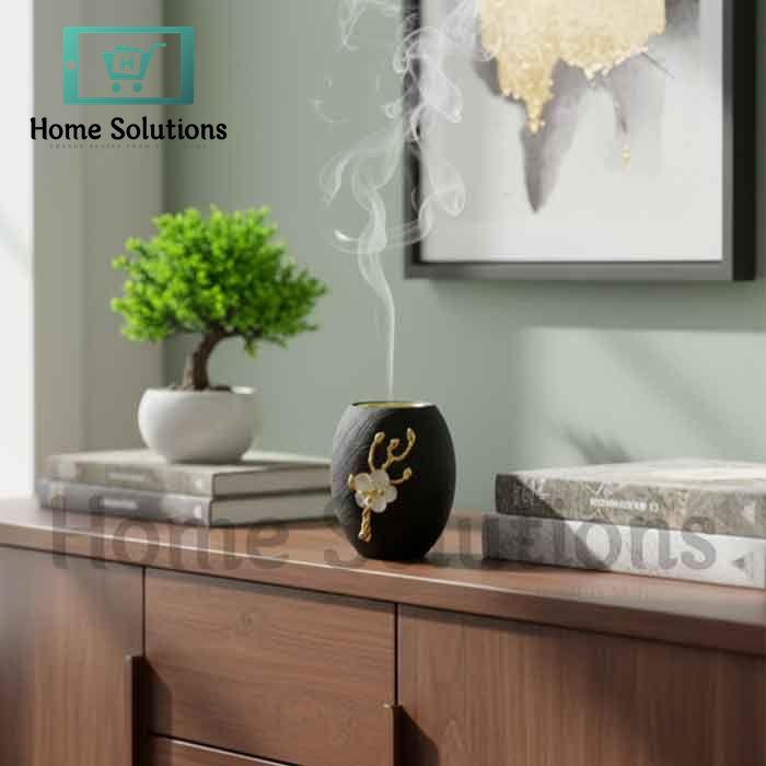 Luxury Incense Burner - Black & Gold Floral Design