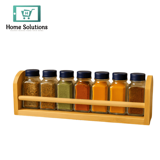 Danny Home 6-Piece Airtight Glass Jar Set with Wooden Rack – Premium Spice Storage Solution