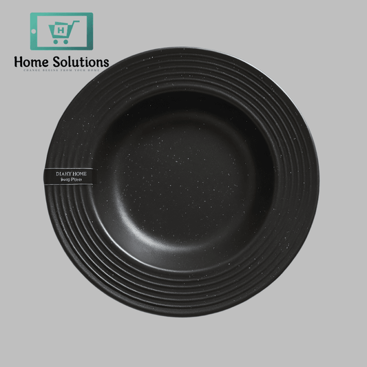 Danny Home Black Ceramic Deep Soup Plate – Speckled Finish for Elegant Dining