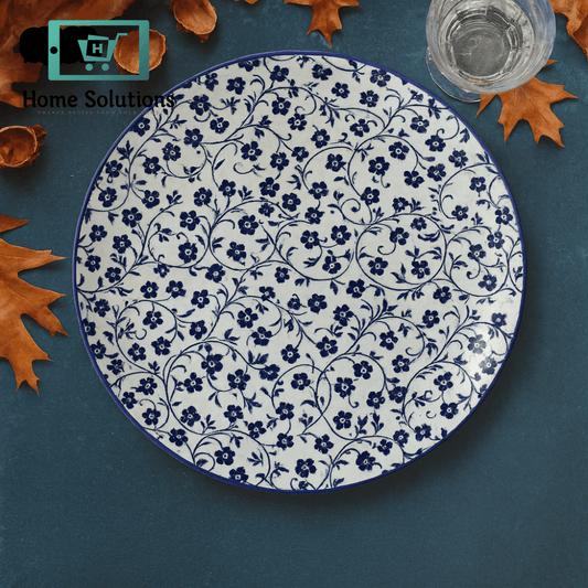Danny Home Ceramic Dinner Plate – Elegant Blue Floral Pattern for Dining & Serving
