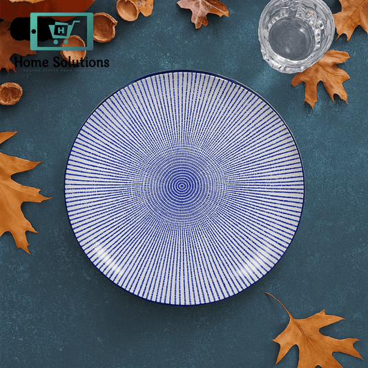 Danny Home Ceramic Dinner Plate – Radiating Blue Dot Pattern for Modern Table Settings