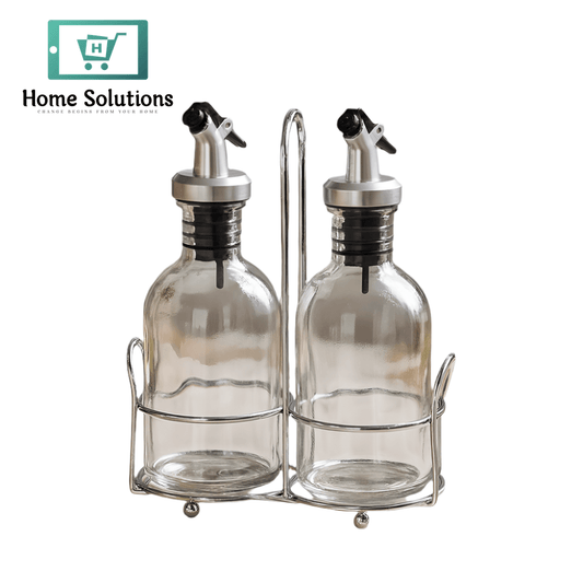 Danny Home Glass Oil & Vinegar Dispenser Set with Stand – Elegant Kitchen & Dining Accessory