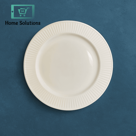 Danny Home White Ceramic Dinner Plate – Classic Ribbed Rim for Timeless Elegance