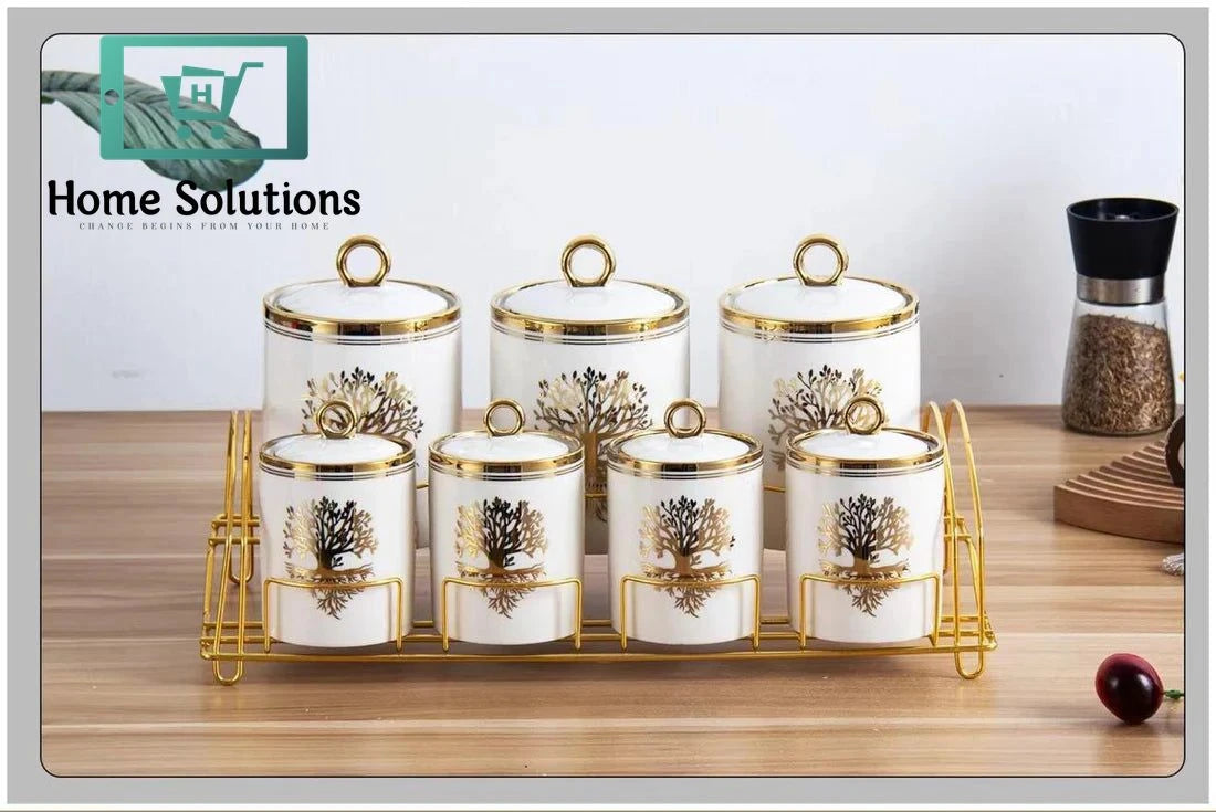 Storage Canister Set with Stand 7 Pcs – Elegant Kitchen Organizer
