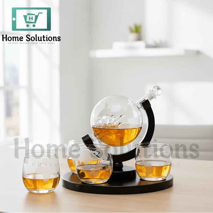 Sailing Ship Globe Decanter Set with Stand & 4 Glasses