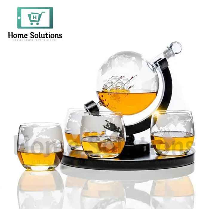 Sailing Ship Globe Decanter Set with Stand & 4 Glasses
