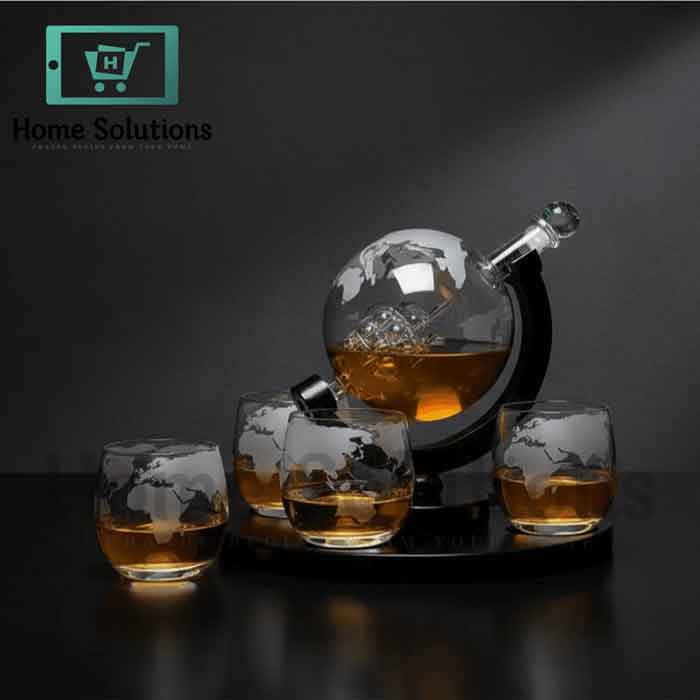 Sailing Ship Globe Decanter Set with Stand & 4 Glasses