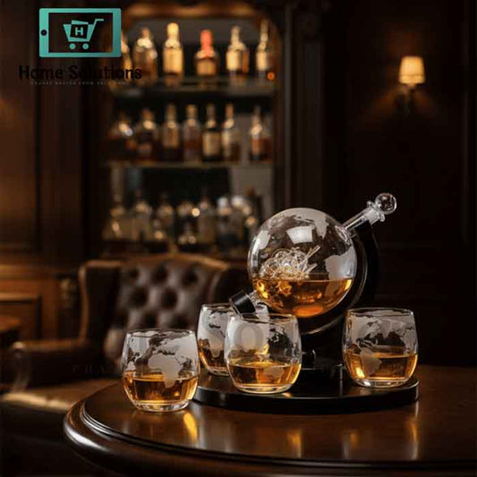 Sailing Ship Globe Decanter Set with Stand & 4 Glasses