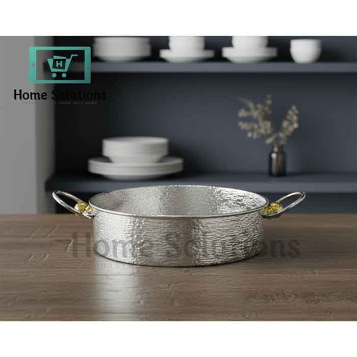 Round Hammered Aluminum High Tray - Handcrafted