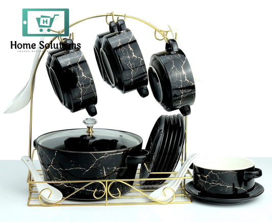 Elegant Soup Set with Golden Stand 22-Piece– Smart Shape Design