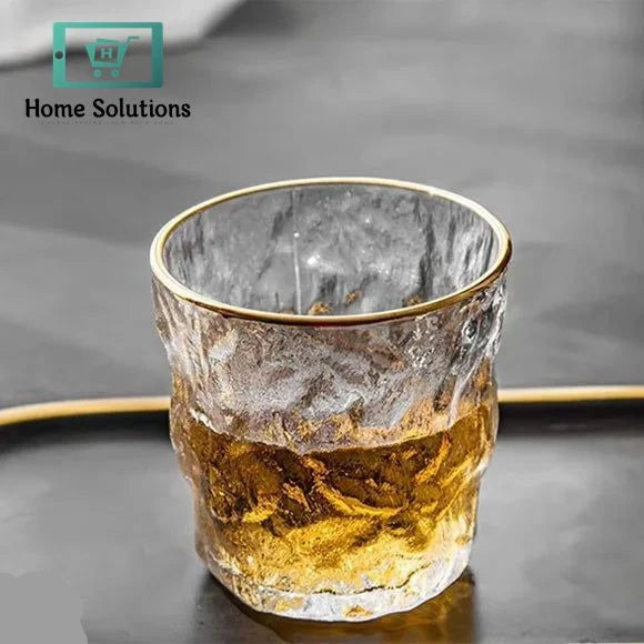 6-Piece Clear Frozen Ice Glass Set | Gold Rim Drinkware - 280ml
