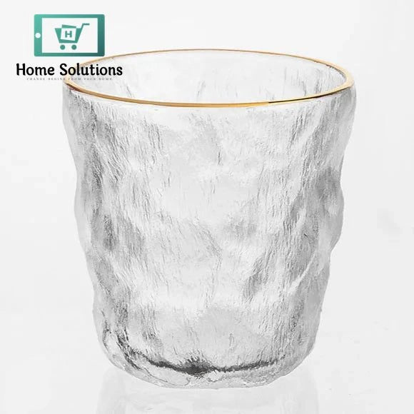 6-Piece Clear Frozen Ice Glass Set | Gold Rim Drinkware - 280ml