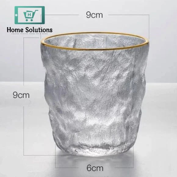 6-Piece Clear Frozen Ice Glass Set | Gold Rim Drinkware - 280ml