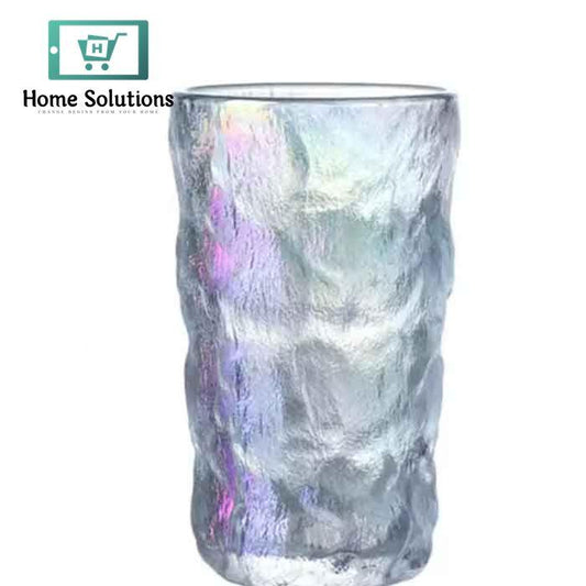 6-Piece Rainbow Frozen Ice Textured Glass Set | Colorful Drink Tumblers - 400ml