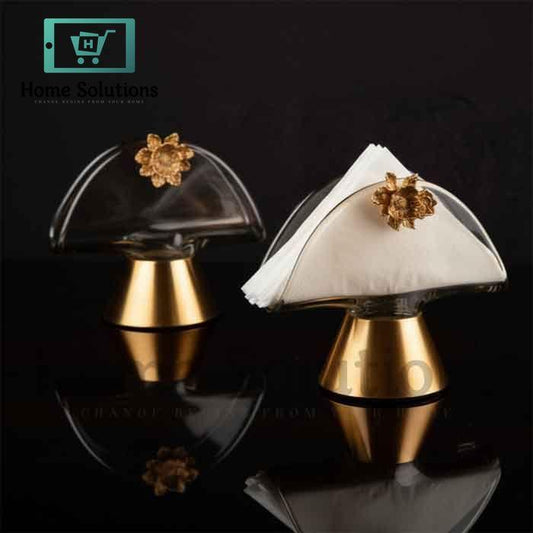 Handmade Turkish Glass Tissue Holder withSolid Brass Base - 2 Sizes
