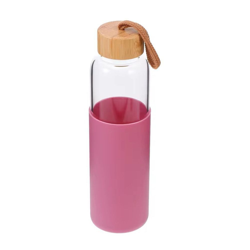 Glass Water Bottle With Wooden Cap & Silicone Cover