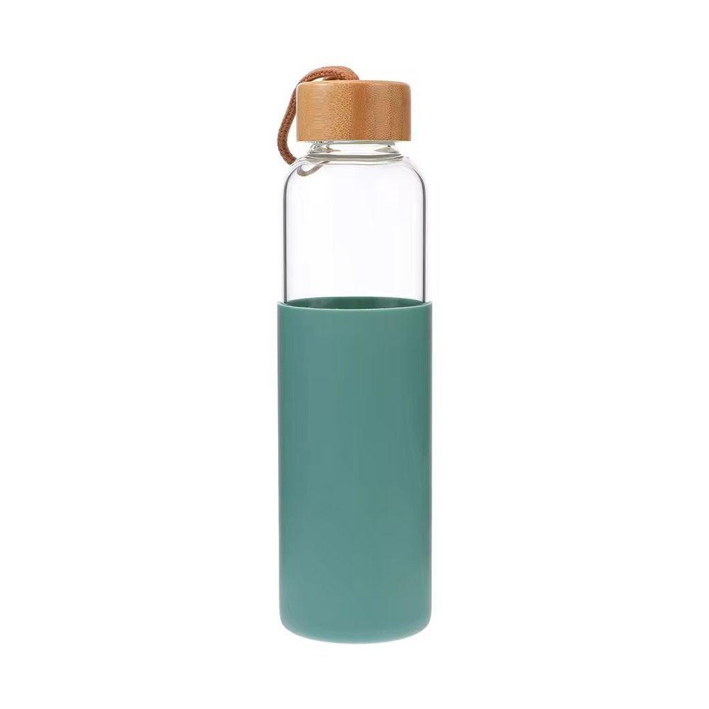 Glass Water Bottle With Wooden Cap & Silicone Cover