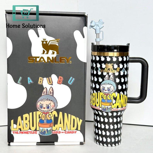 Stanley X Labubu Limited Edition Quencher Flowstate Tumbler - 40oz Includes Labubu Doll with Pouch & Straw (Black)