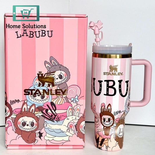 Stanley X Labubu Limited Edition Quencher Flowstate Tumbler - 40oz Includes Labubu Doll with Pouch & Straw (Pink)