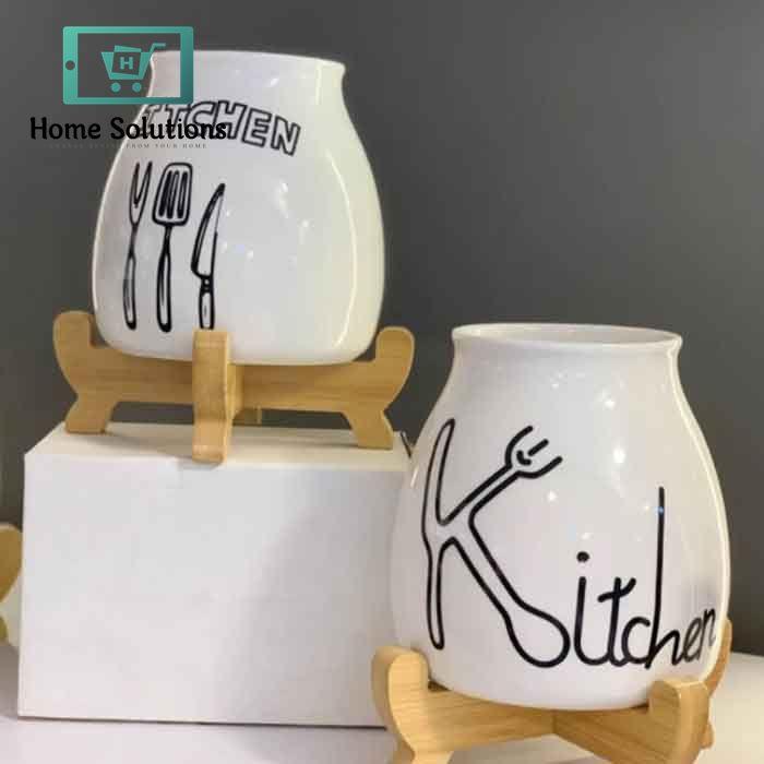 Porcelain Spoon Holder with Wooden Stand