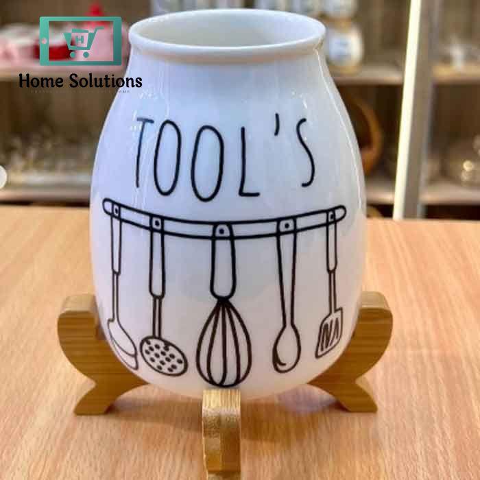 Porcelain Spoon Holder with Wooden Stand