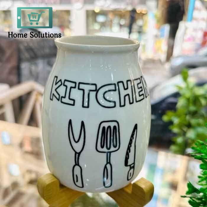Porcelain Spoon Holder with Wooden Stand