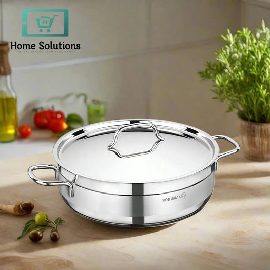 Korkmaz Alfa Short Cooking Pot – 28x9 cm Stainless Steel Cookware for Everyday Use